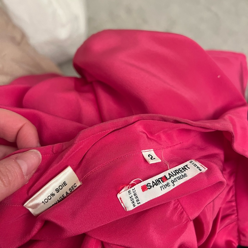 Saint Laurent Rive Gauche Hot Pink Silk vintage button up blouse Size 2 Feminine - Picture 11 of 14